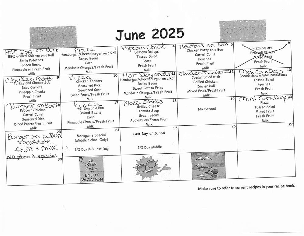  Lunch Menu for TIS